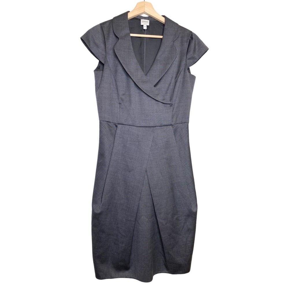 GIORGIO ARMANI Italy Wool Silk Blend Gray Cap Sleeve Dress 42 US 6 $1049
